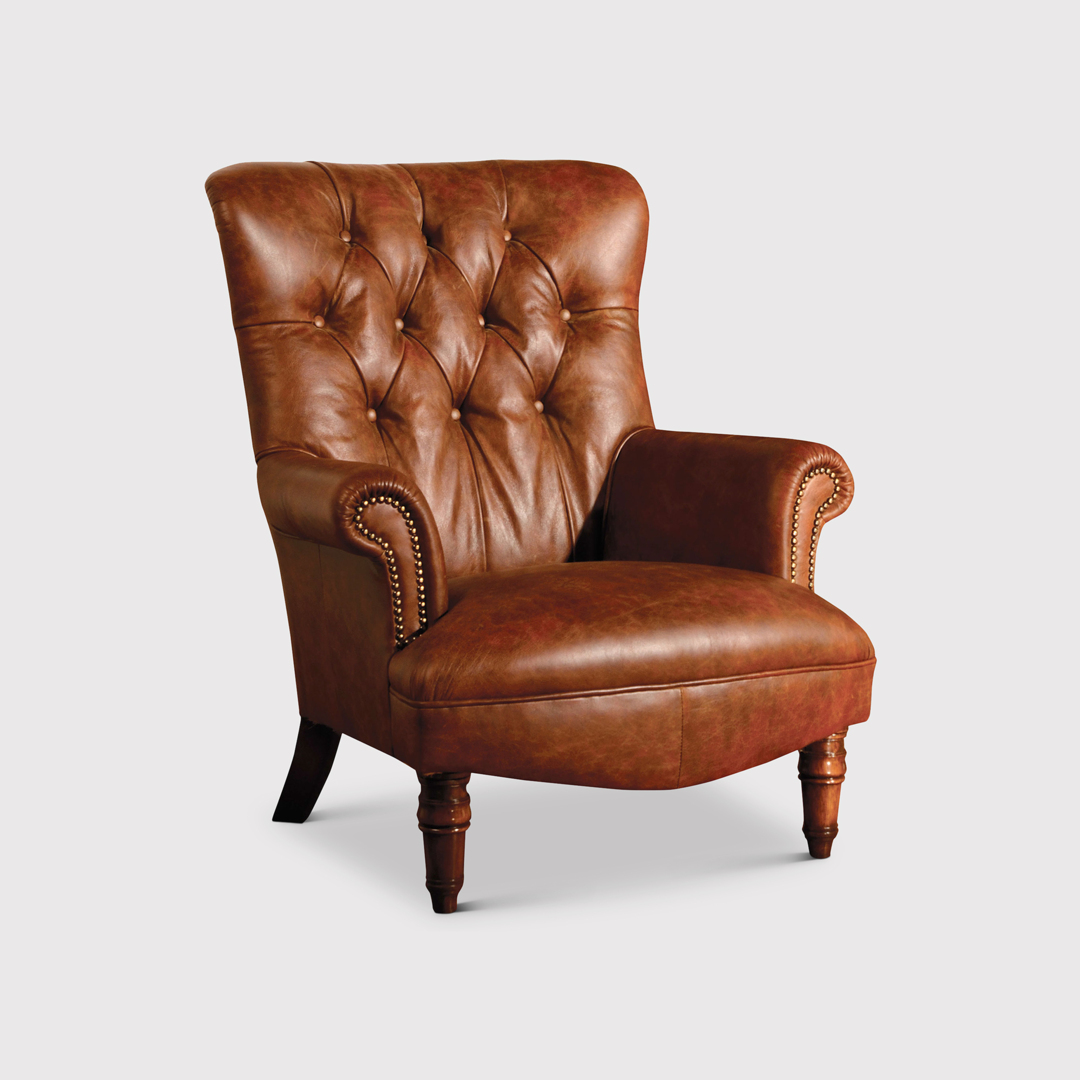 Tetrad Harris Tweed Regent Armchair, Brown Leather Barker
