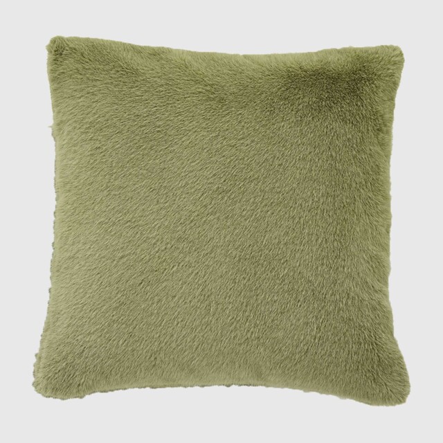 Sage Faux Fur Cushion, Square, Green Polyester - Barker & Stonehouse