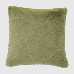 Sage Faux Fur Cushion, Square, Green Polyester - Barker & Stonehouse