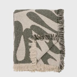Recycled Nature Fringed Throw Blanket, Green Cotton Blend - Barker & Stonehouse