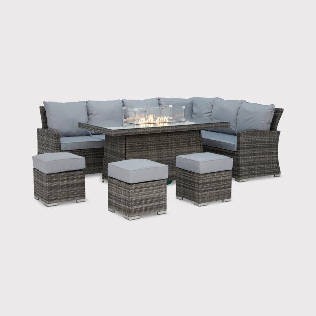 Cresswell Corner Dining Lounge Set With Fire Pit, Rattan, Grey - Barker & Stonehouse