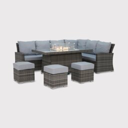 Cresswell Corner Dining Lounge Set With Fire Pit, Rattan, Grey - Barker & Stonehouse - thumbnail 1