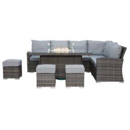 Cresswell Corner Dining Lounge Set With Fire Pit, Rattan, Grey - Barker & Stonehouse - thumbnail 3