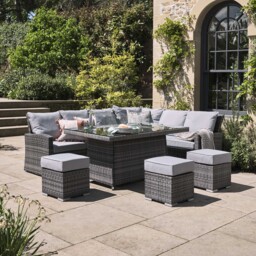 Cresswell Corner Dining Lounge Set With Fire Pit, Rattan, Grey - Barker & Stonehouse - thumbnail 2