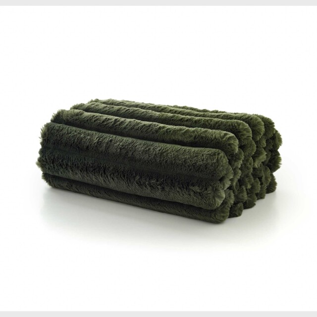 Dark Forest Ribbed Faux Fur Throw Blanket, Green Polyester - Barker & Stonehouse