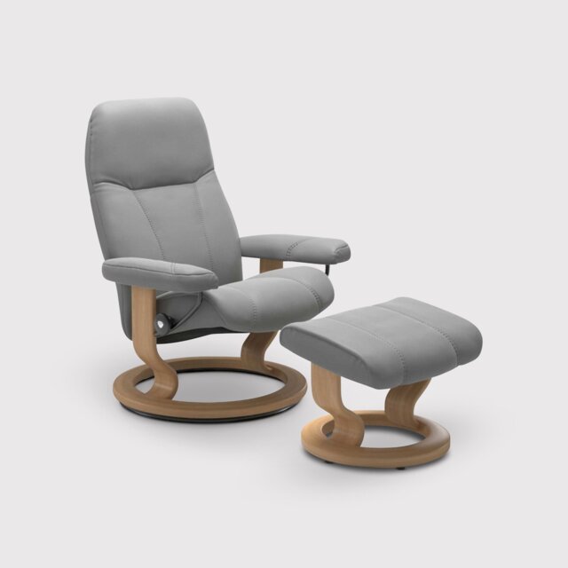 Stressless Consul Small Recliner Chair & Footstool, Grey Leather - Barker & Stonehouse - image 1