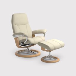 Stressless Consul Small Recliner Chair & Footstool, Neutral Leather - Barker & Stonehouse - thumbnail 1