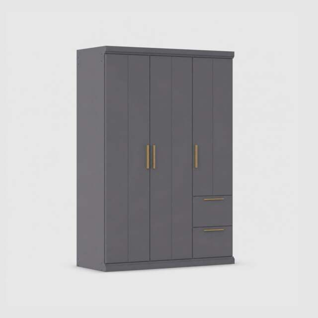 Malham 3 Door Hinged Wardrobe 136X203Cm With Cornice, Grey Wood - Barker & Stonehouse - image 1