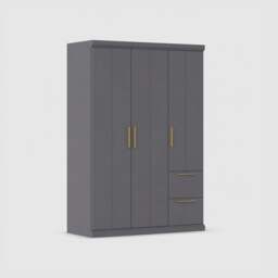 Malham 3 Door Hinged Wardrobe 136X203Cm With Cornice, Grey Wood - Barker & Stonehouse