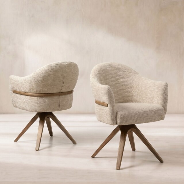 Fitzgerald Swivel Dining Chair With Arms, Neutral Fabric - Barker & Stonehouse - image 1