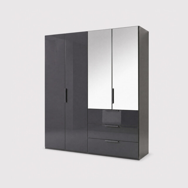 Atlanta 4 Door 3 Drawer Wardrobe 201Cm Height 223Cm, Black - Barker & Stonehouse - image 1