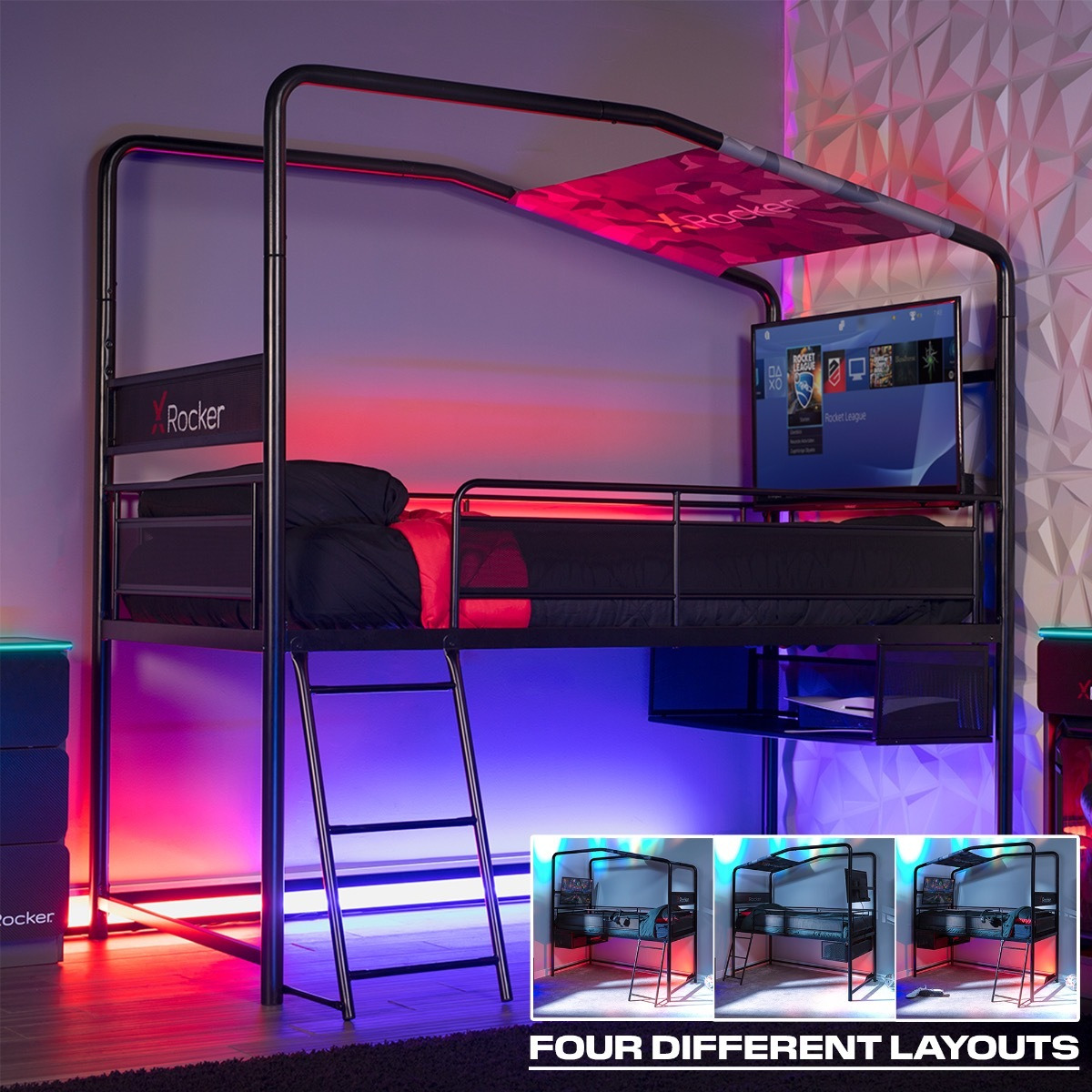 X Rocker Contra Gaming Mid Sleeper Reversible Gaming Bunk Bed - Black - image 1