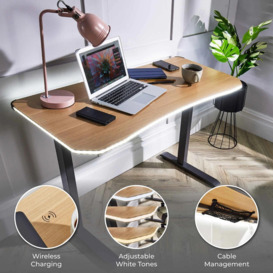 X Rocker Oka Office Desk Oak Effect - LED Lighting & Wireless Charging - 110x55 - thumbnail 2
