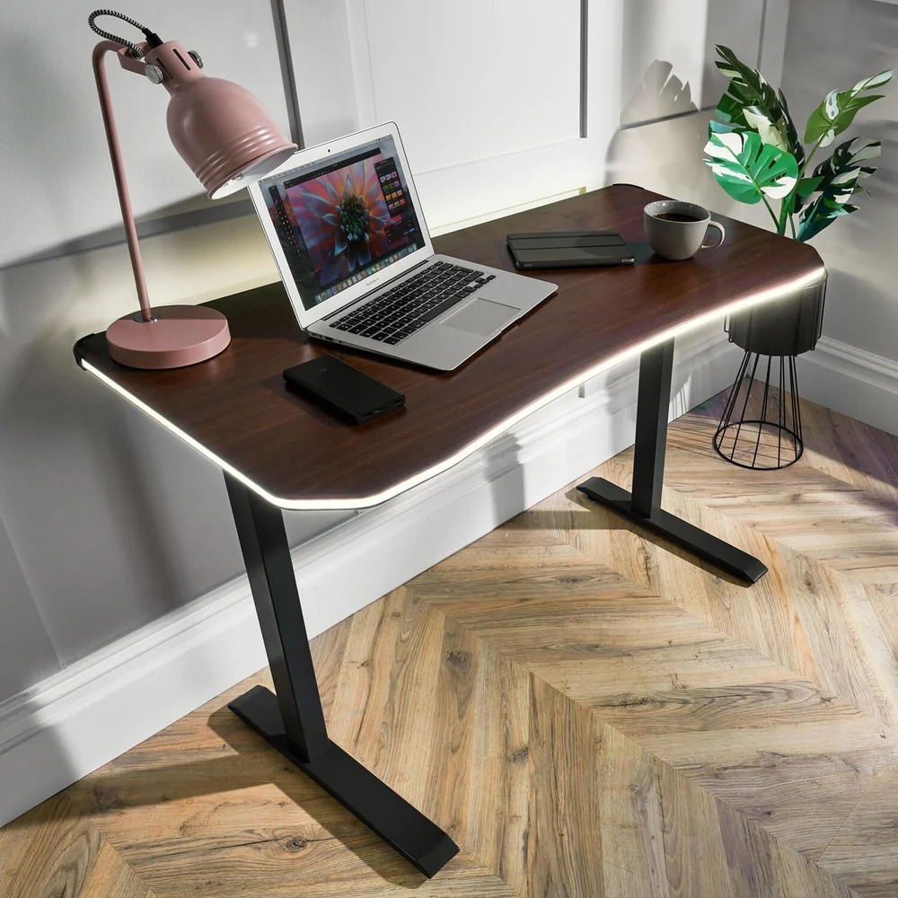 X Rocker Oka Office Desk Walnut Effect - LED Lighting & Wireless Charging - 110x55 - image 1