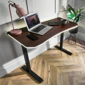 X Rocker Oka Office Desk Walnut Effect - LED Lighting & Wireless Charging - 110x55 - thumbnail 1