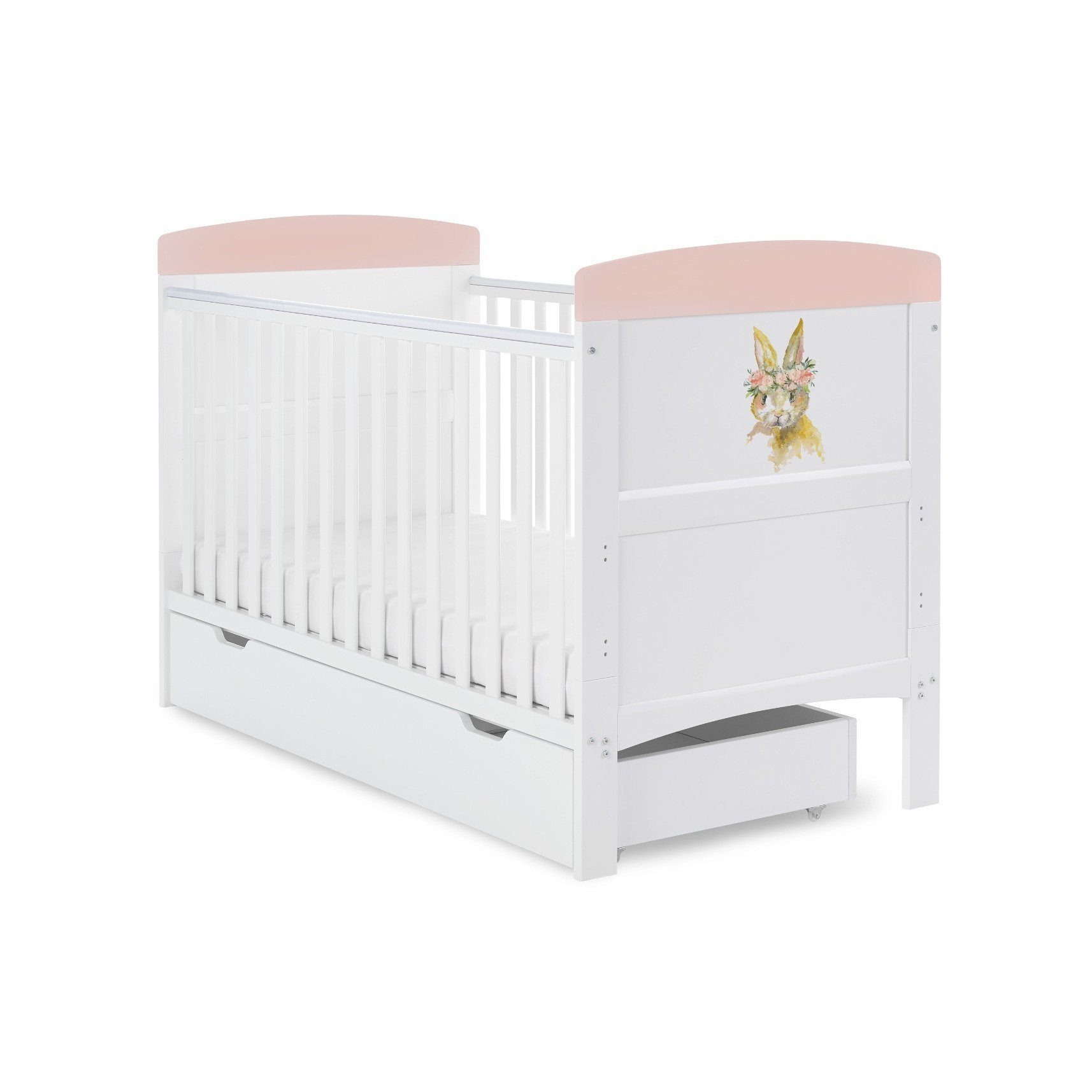 Obaby Grace Inspire Cot Bed & Under Drawer - Watercolour Rabbit Pink - image 1