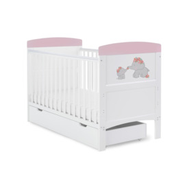 Obaby Grace Inspire Cot Bed & Under Drawer - Me & Mini Me Elephants - Pink - thumbnail 1