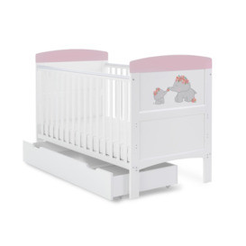 Obaby Grace Inspire Cot Bed & Under Drawer - Me & Mini Me Elephants - Pink - thumbnail 2