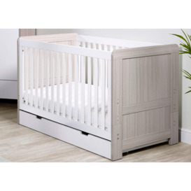 Ickle Bubba Pembrey Ash Grey and White Cot Bed with Under Drawer - thumbnail 1