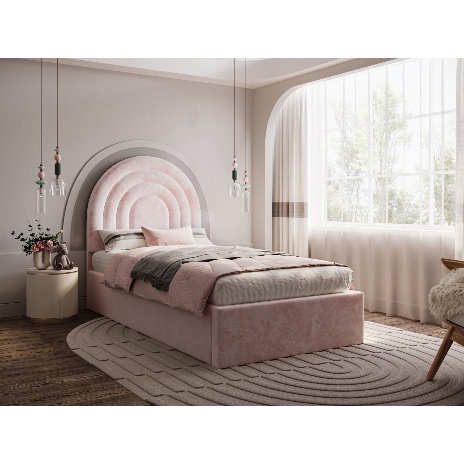 Flair Ava Single Ottoman Bed Pink Velvet - image 1