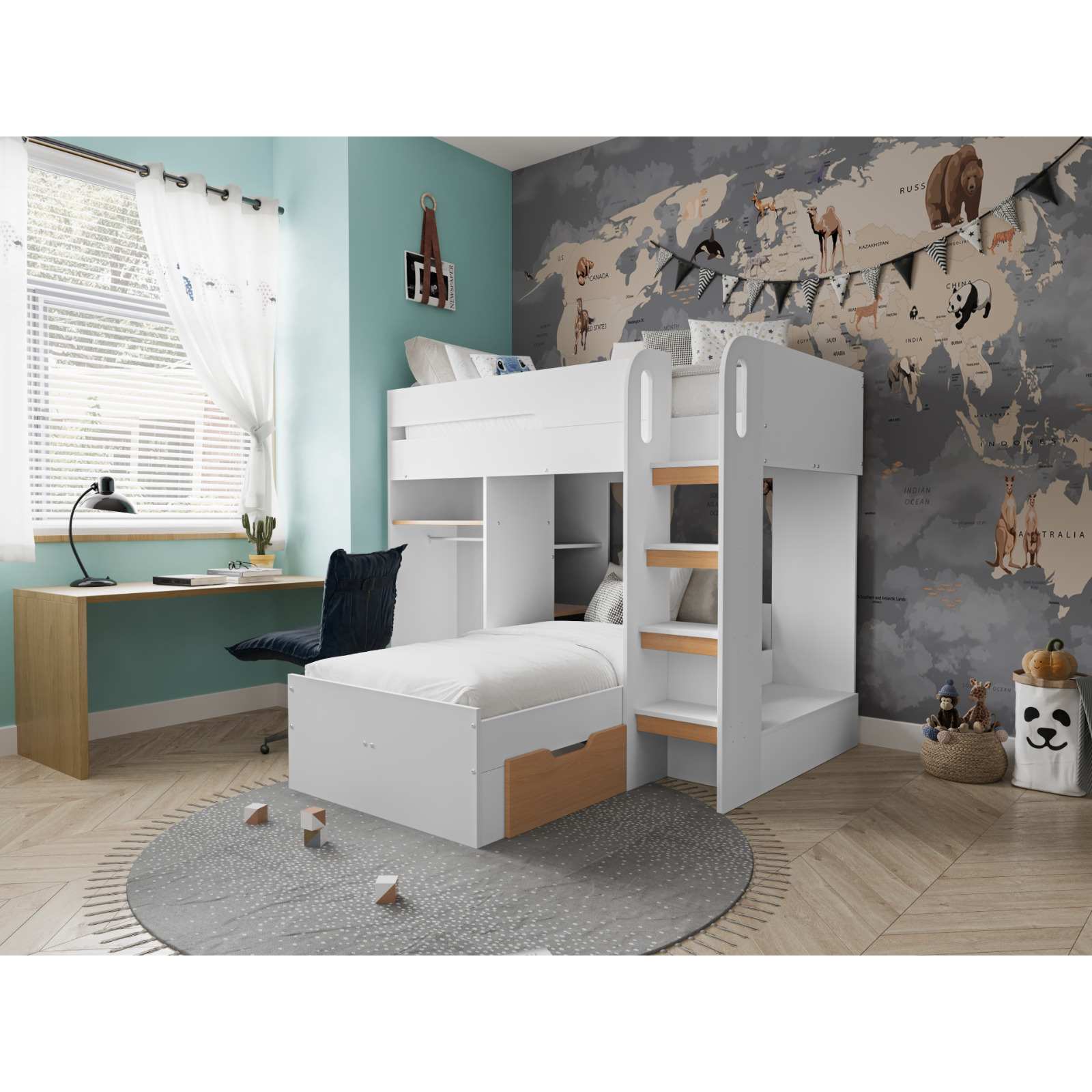 Flair Benito L Shape Adaptable Bunk Bed White And Oak - image 1