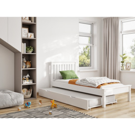 Flair Disley Solid Wood Single Guest Bed with Trundle - White - thumbnail 1