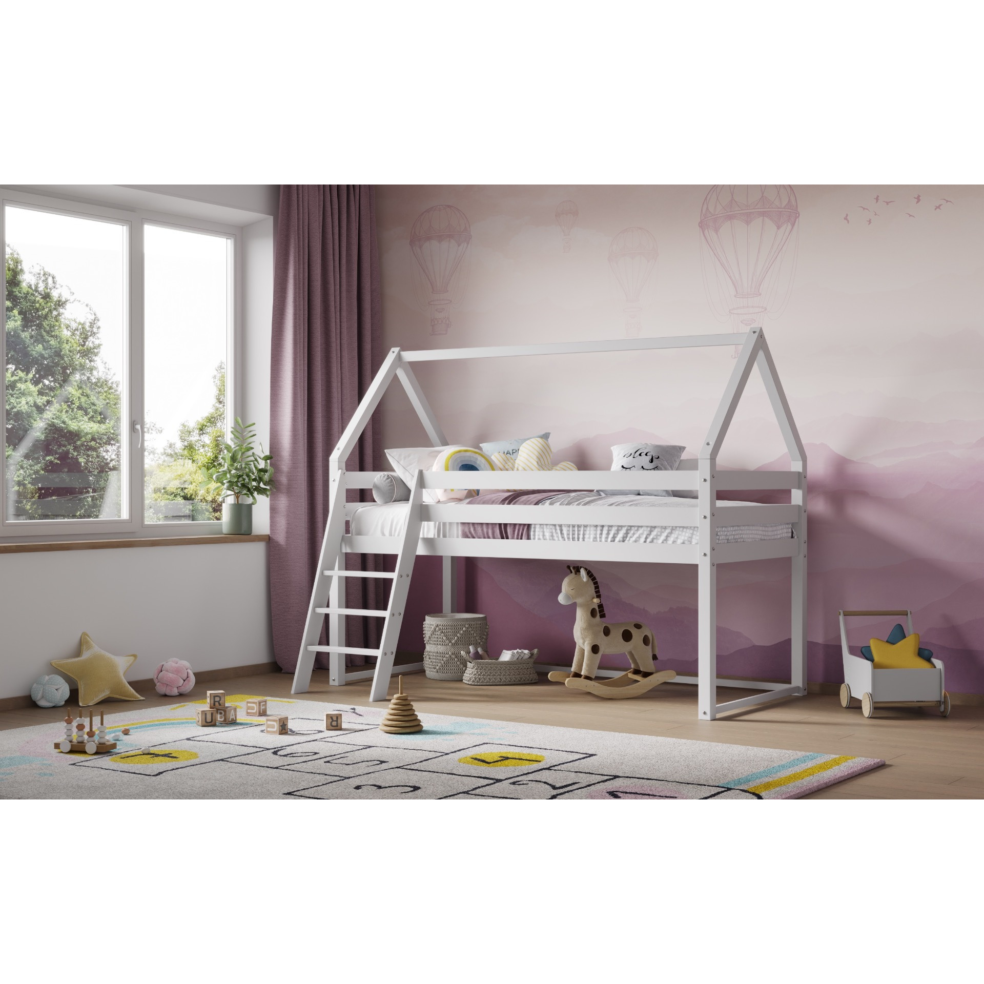 Flair Ellie House Midsleeper Wooden Bed in White - image 1
