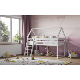 Flair Ellie House Midsleeper Wooden Bed in White - thumbnail 1