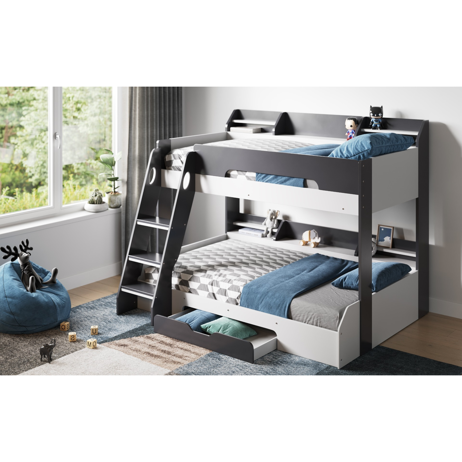 Flair Flick Triple Bunk Bed Grey With Storage - image 1