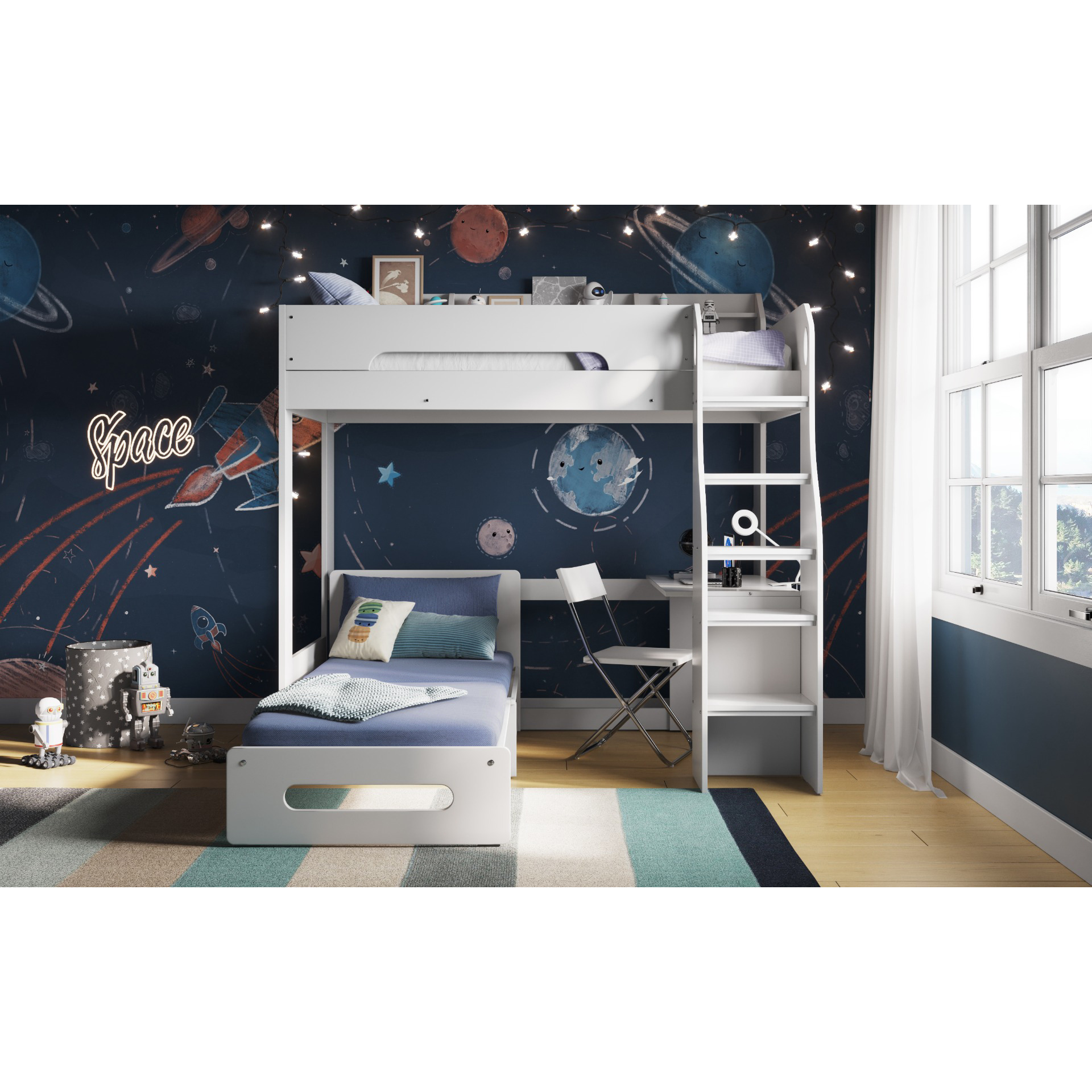 Flair Cosmic Futon High Sleeper White with Desk Navy Blue - image 1