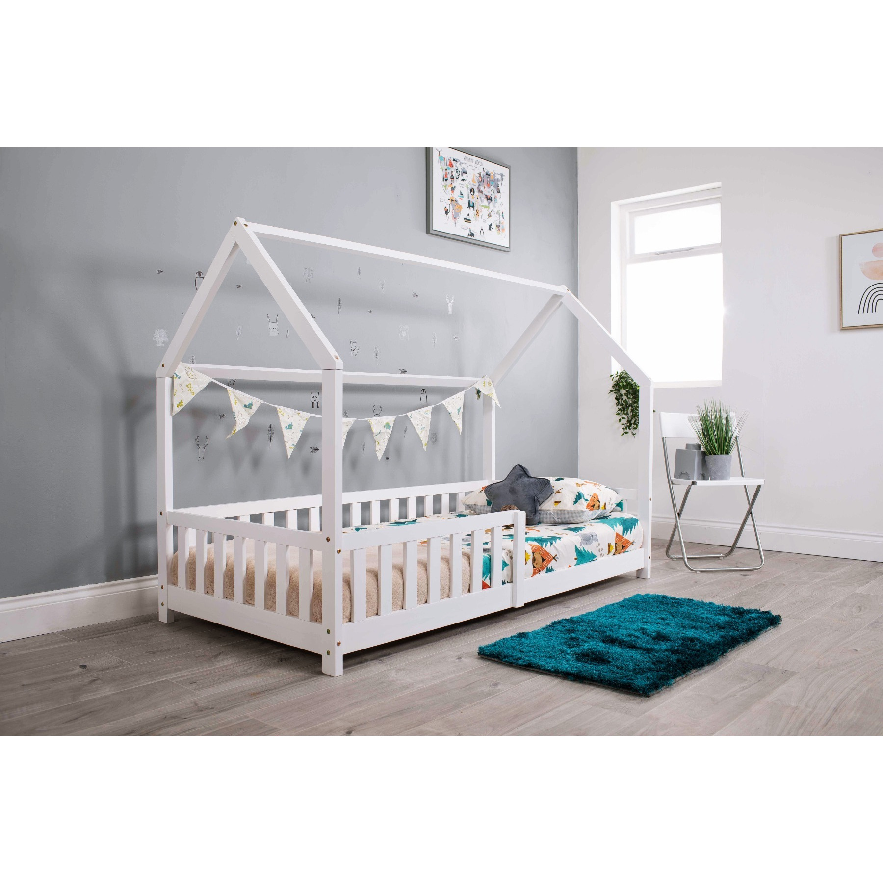 Flair White Wooden Explorer Playhouse Bed With Rails - image 1