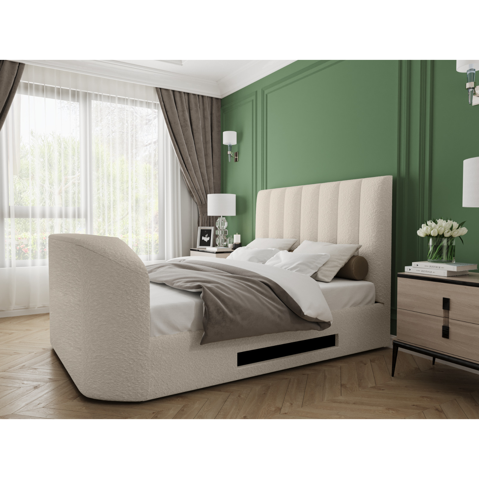 Flair Megane Boucle Side Lift TV Ottoman Bed Double - image 1
