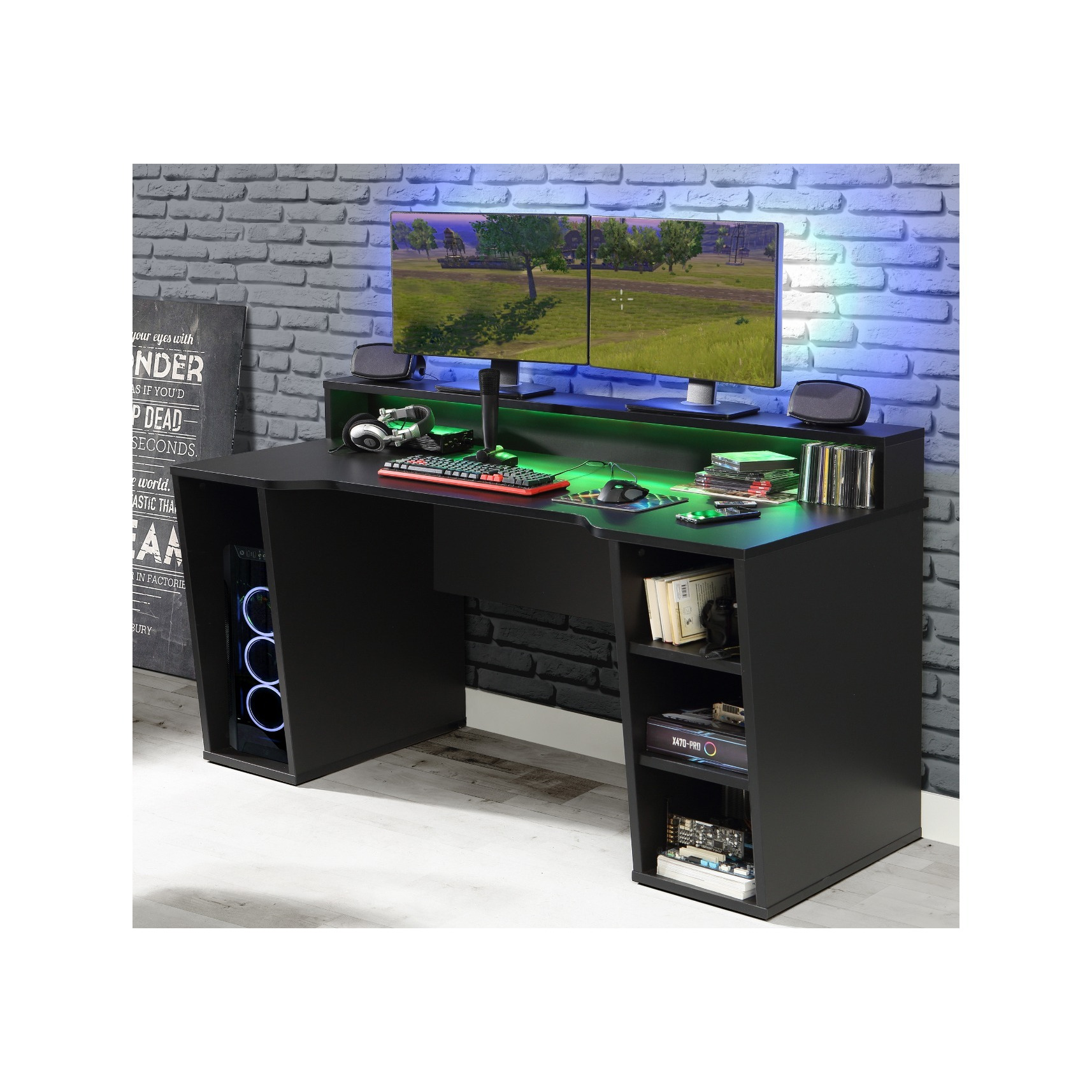 Flair Power X Black Computer Gaming Desk With Colour Changing LED Lights - image 1