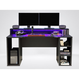 Flair Power X Black Computer Gaming Desk With Colour Changing LED Lights - thumbnail 2