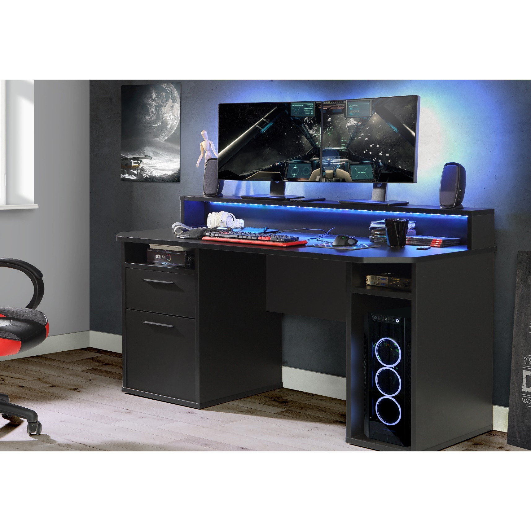 Flair Power Z Black Computer Gaming Desk With Colour Changing LED Lights - image 1