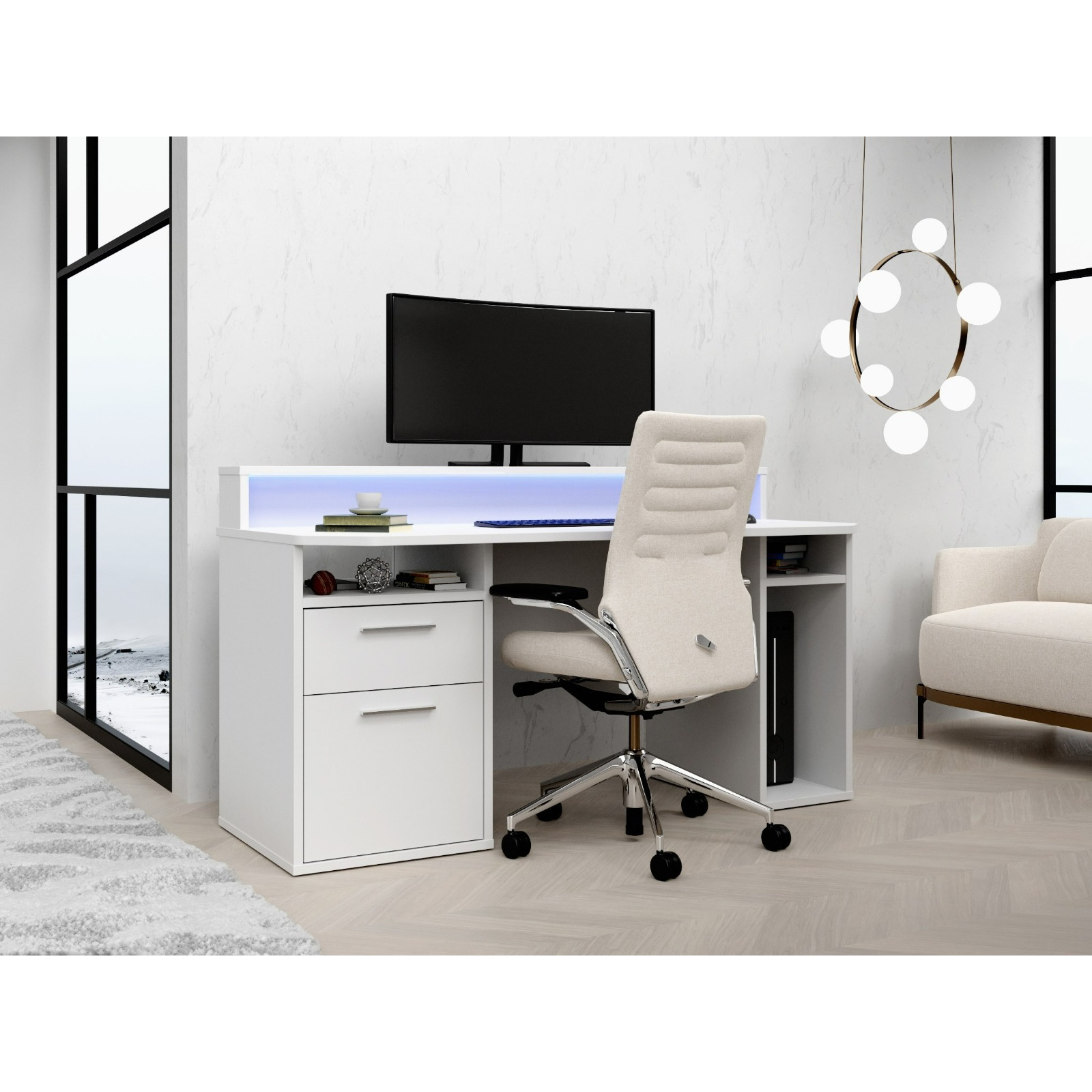 Flair Power Z White Computer Gaming Desk With Colour Changing LED Lights - image 1