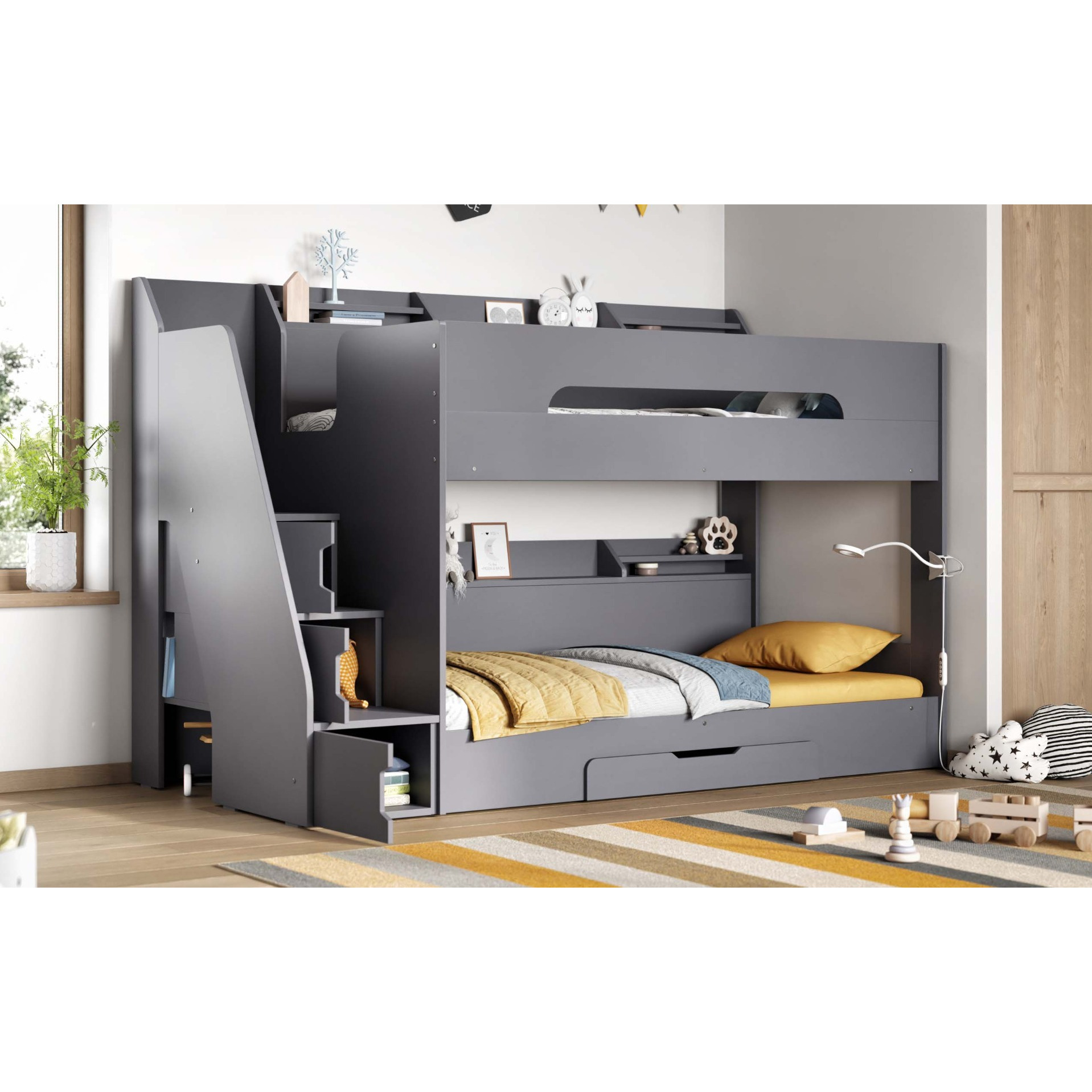 Flair Slick Staircase Bunk Bed Grey With Storage - image 1