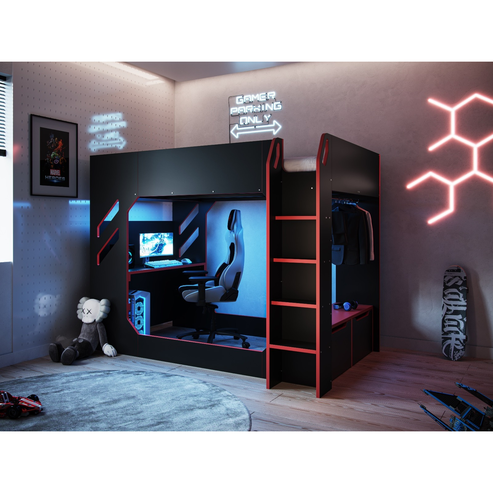 Recoil Shuttle LED Gaming High Sleeper Small Double Black - image 1