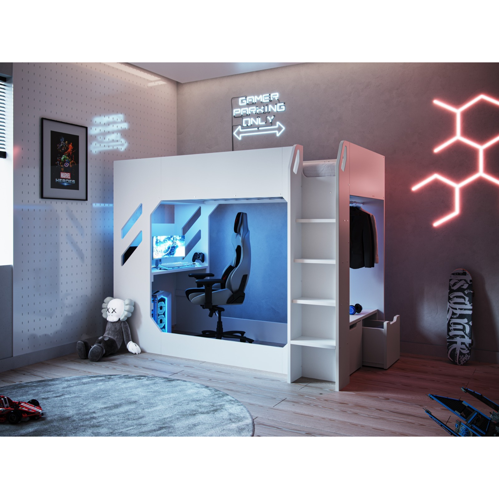 Recoil Shuttle LED Gaming High Sleeper Small Double White - image 1