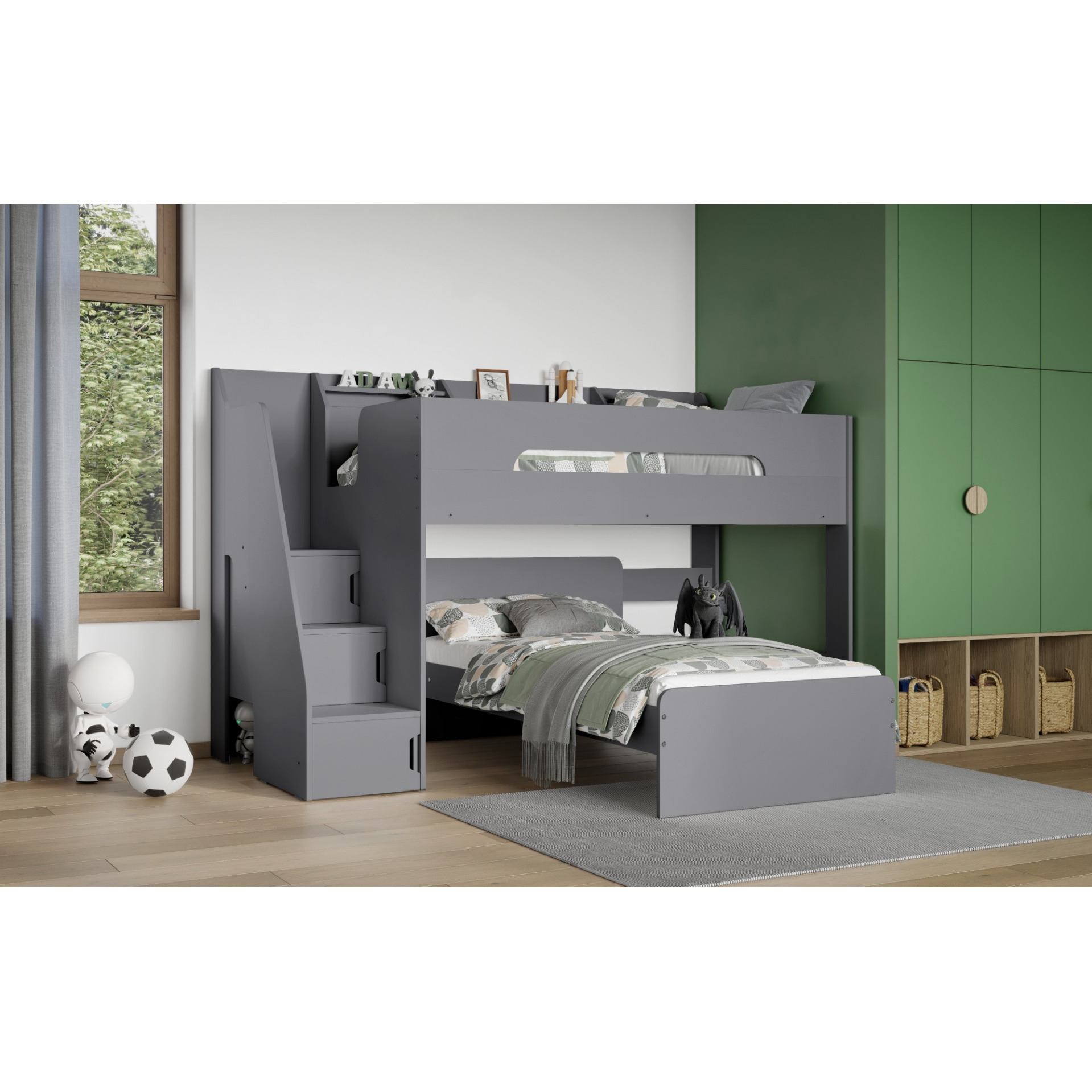 Flair Stepaside Staircase L Shaped Bunk Bed with Storage in Grey - image 1