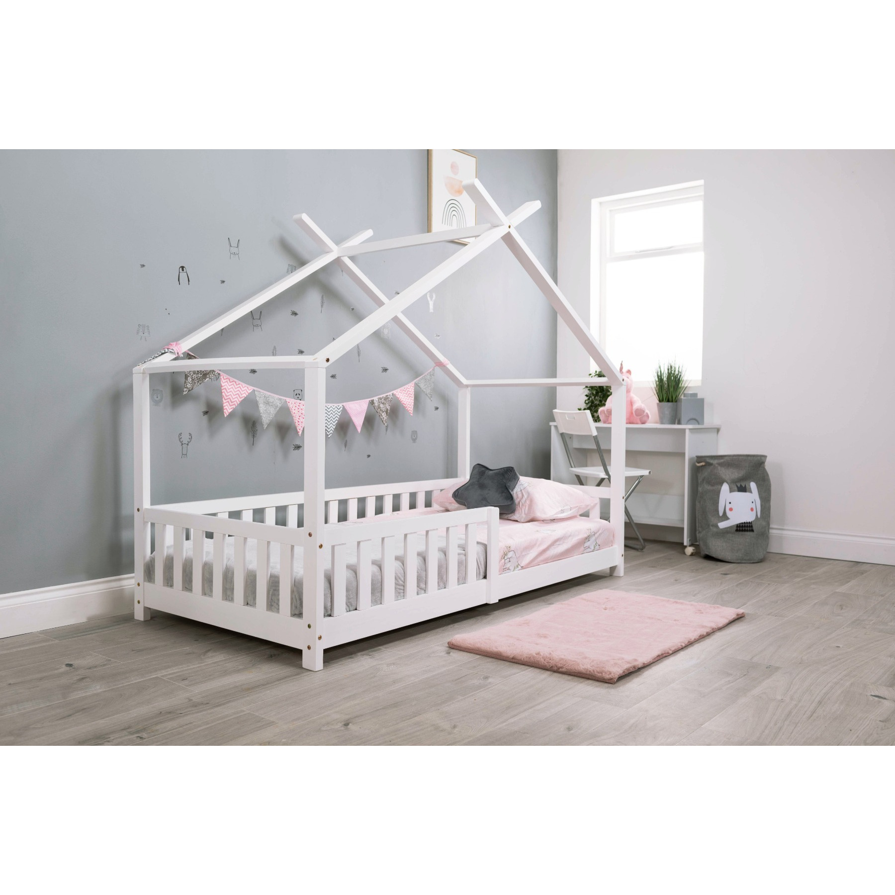 Flair White Wooden Scout Tree Single Bed with Rails - image 1