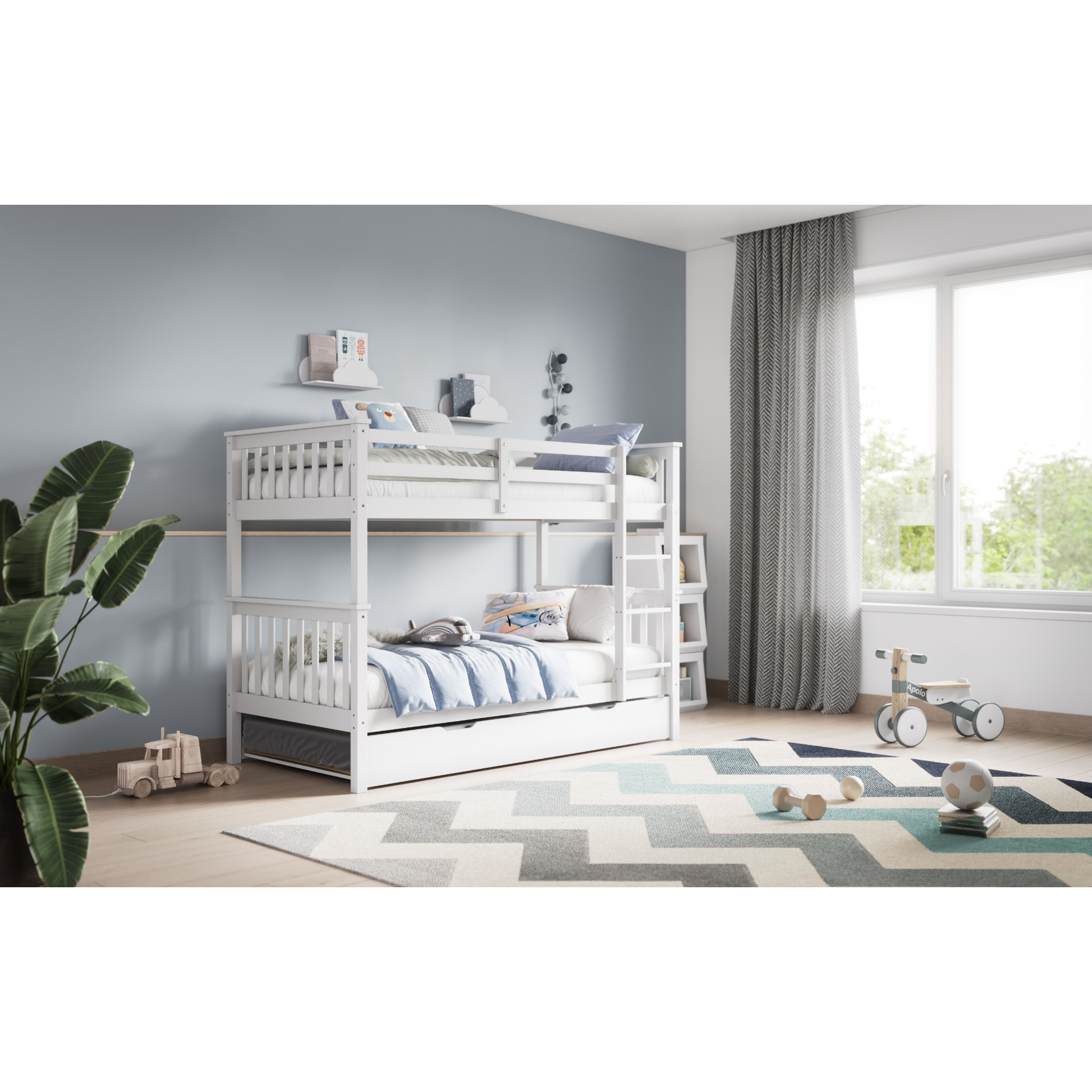 Flair Wooden Zoom Detachable Bunk Bed With Trundle White - image 1