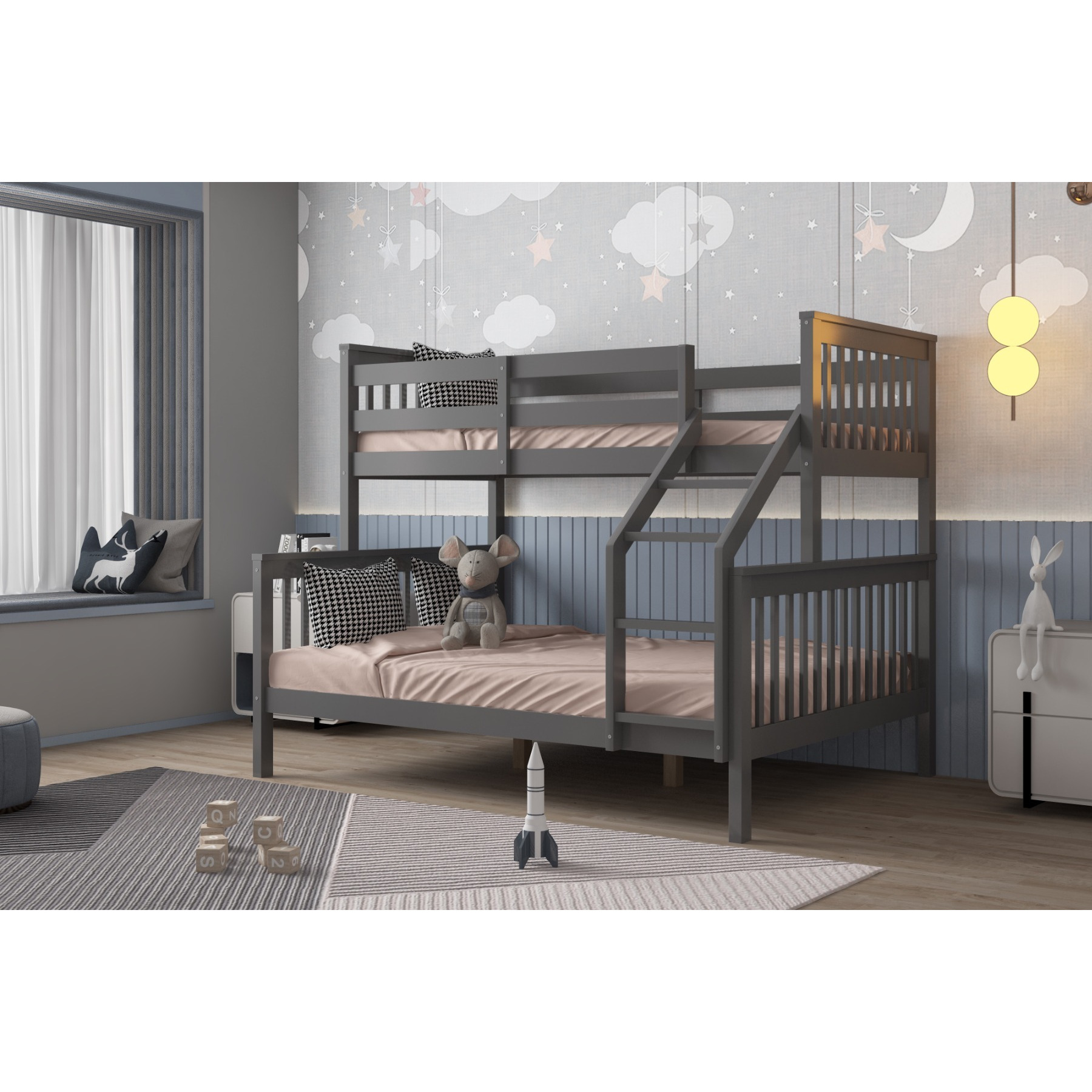 Flair Wooden Zoom Triple Bunk Bed Grey - image 1