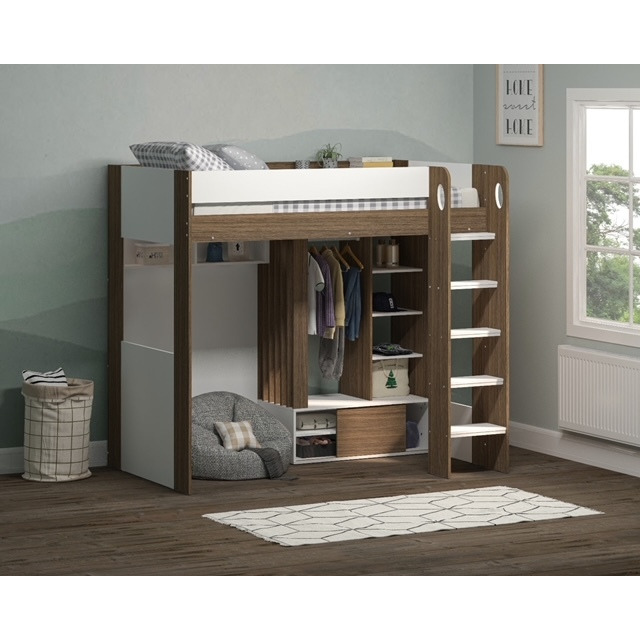 Flair Hampton High Sleeper With Optional Desk - White & Walnut - image 1