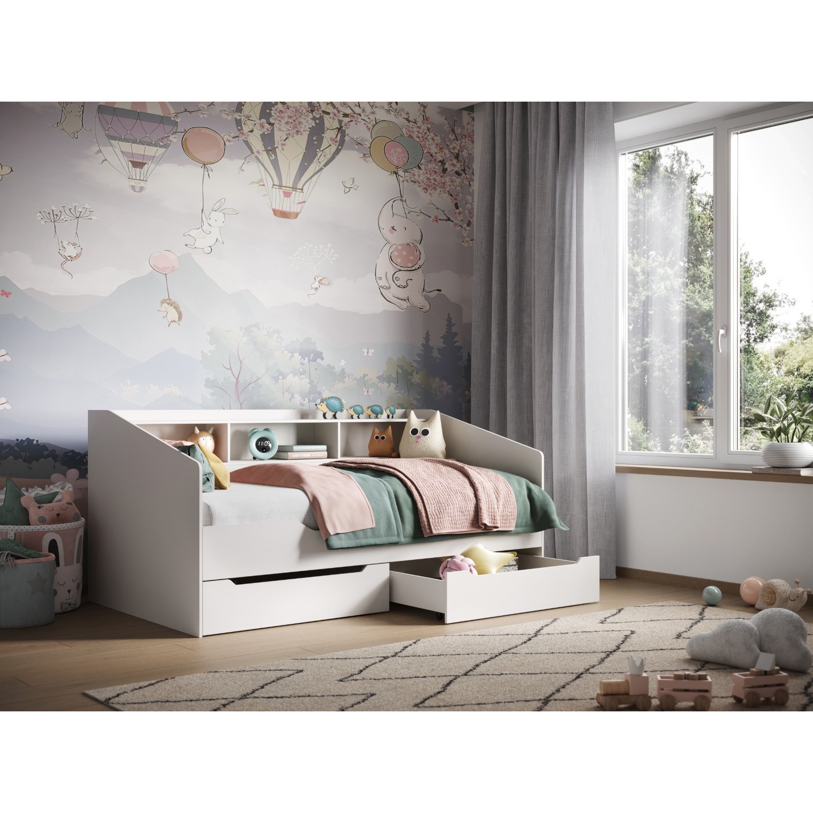 Flair Leni Day Bed with Shelves and Drawers White - image 1