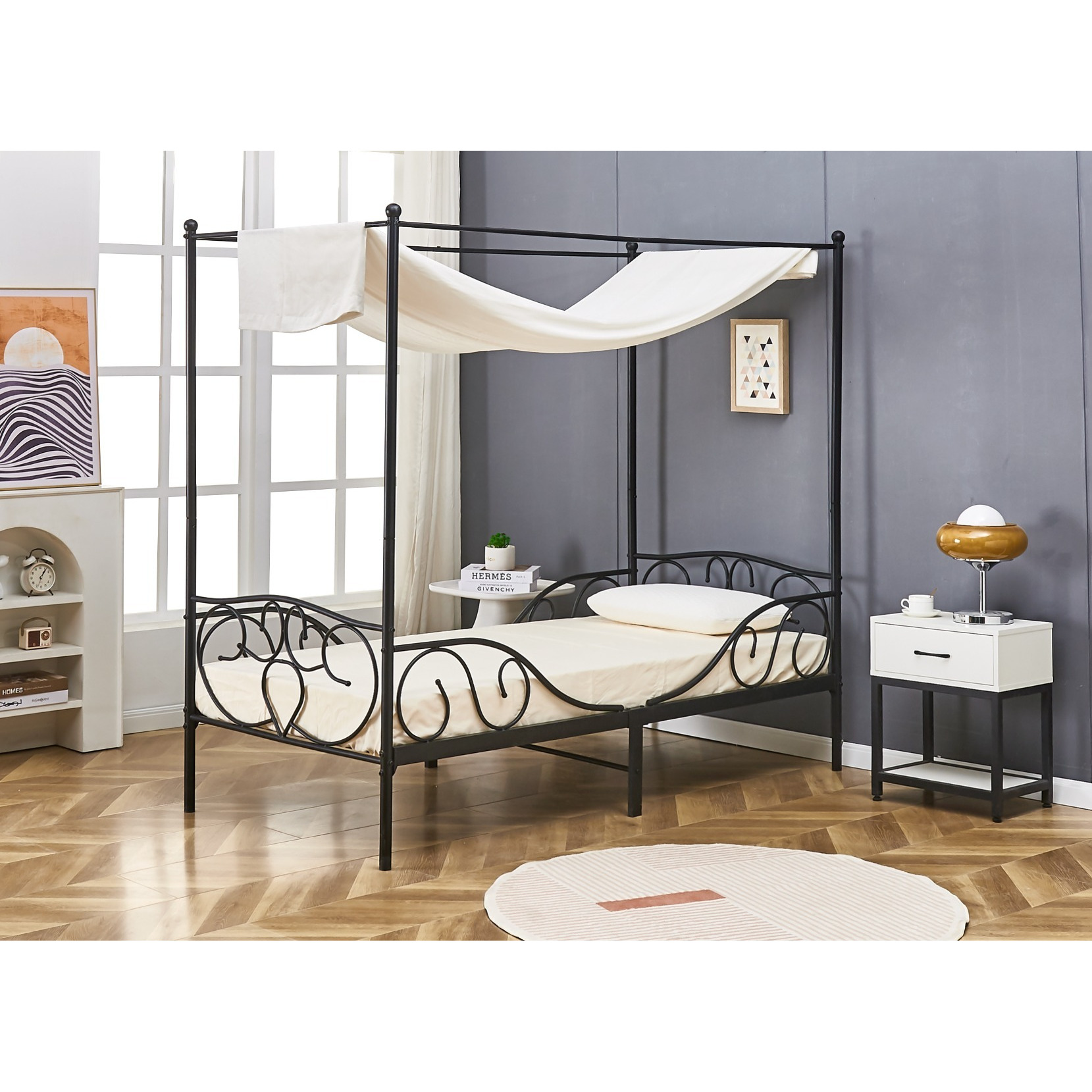 Flair Liberty Black Metal Four Poster Bed With Side Rails - image 1