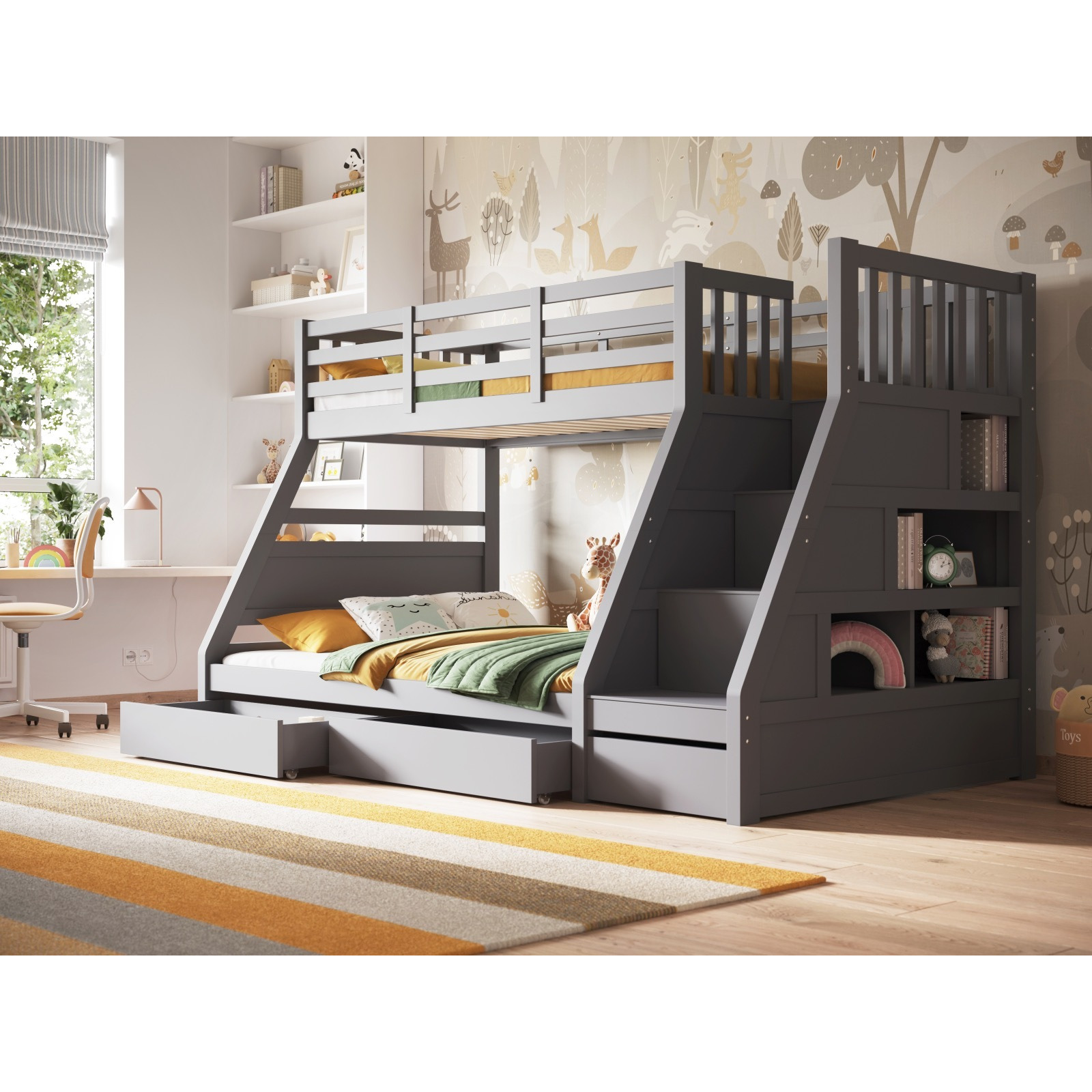 Flair Lunar Staircase Triple Bunk Bed with Shelves Grey - image 1