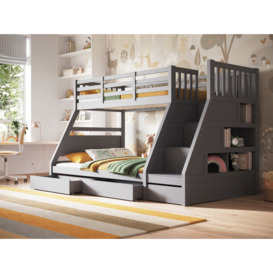 Flair Lunar Staircase Triple Bunk Bed with Shelves Grey - thumbnail 1