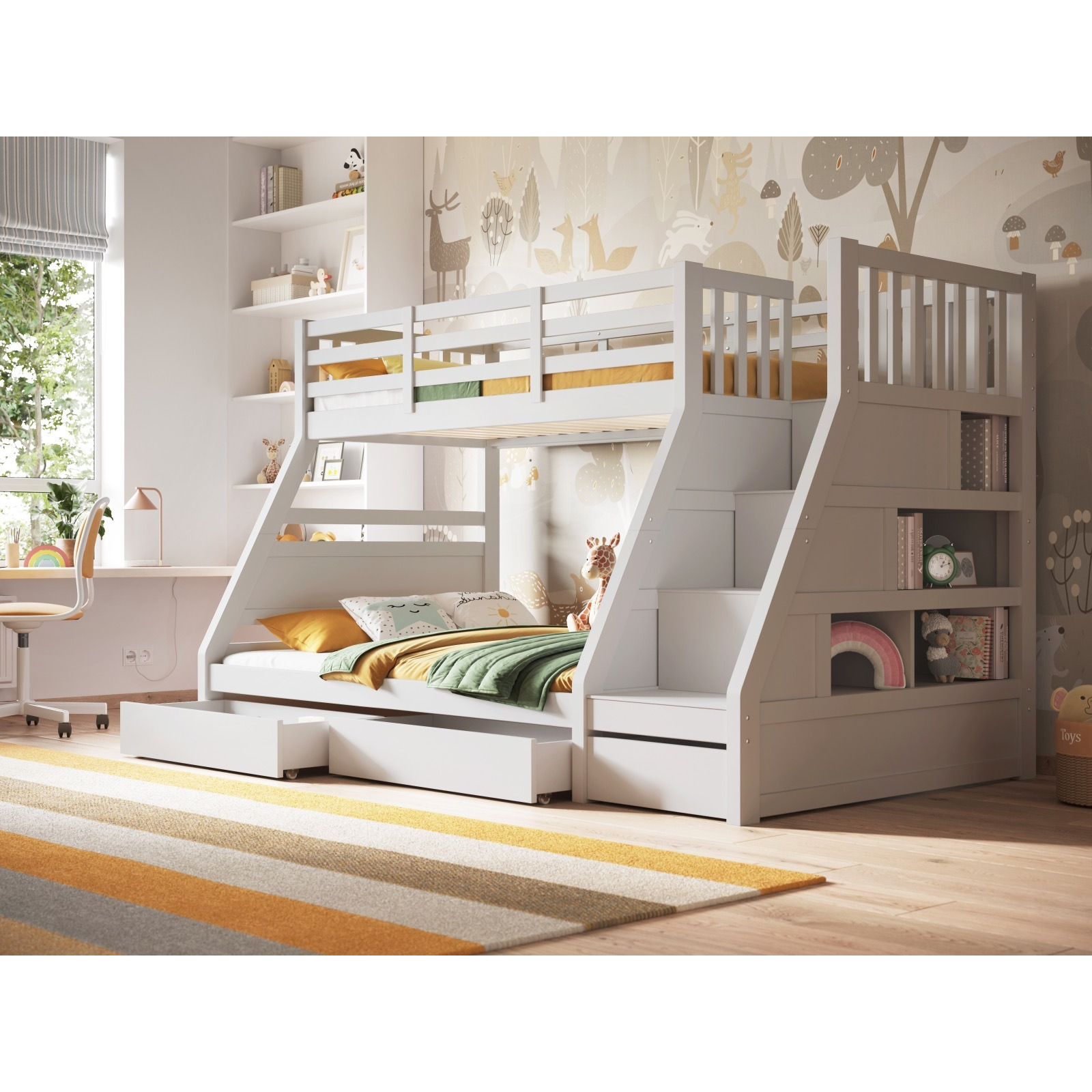 Flair Lunar Staircase Triple Bunk Bed with Shelves White - image 1
