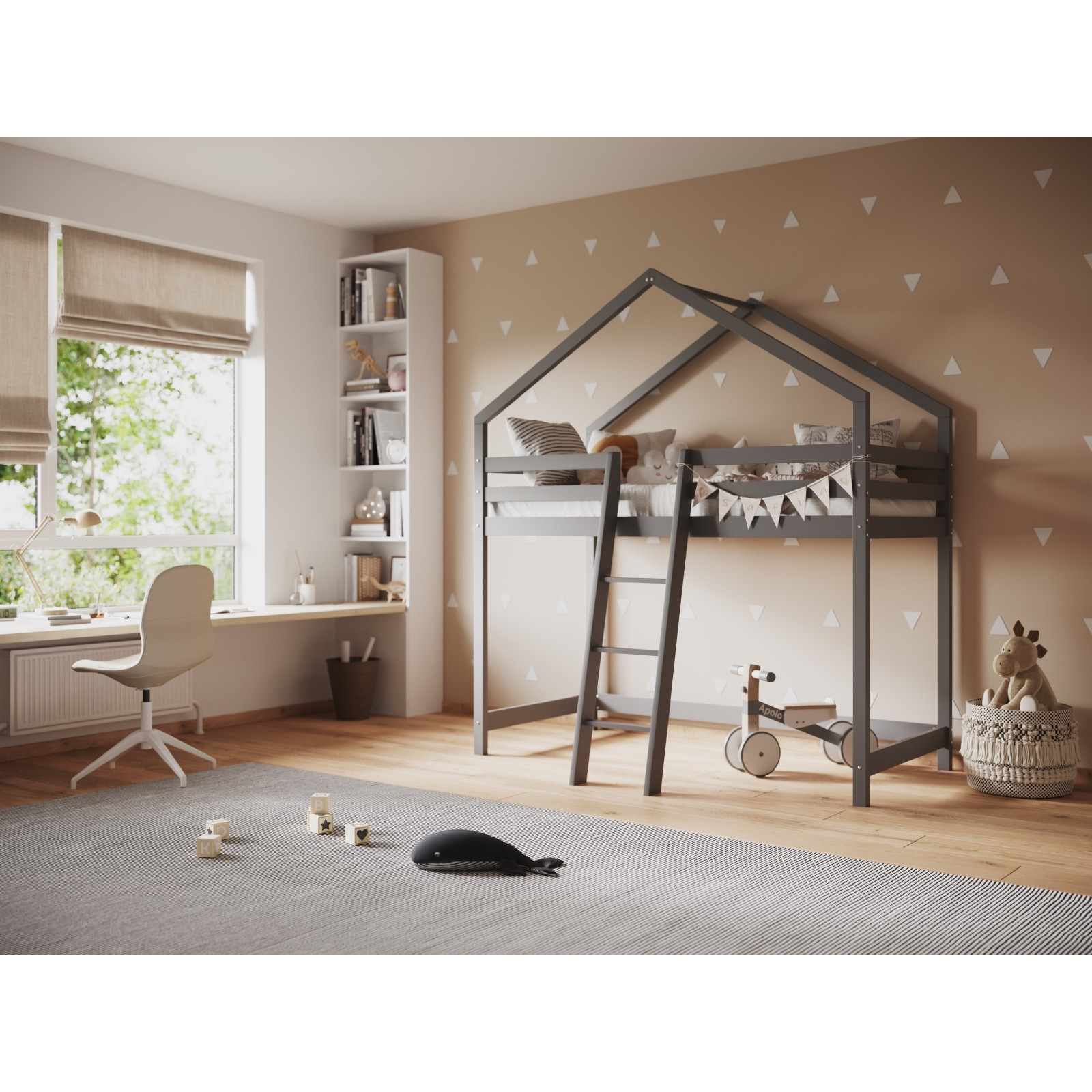 Flair Nook House Midsleeper Wooden Bed Grey - image 1